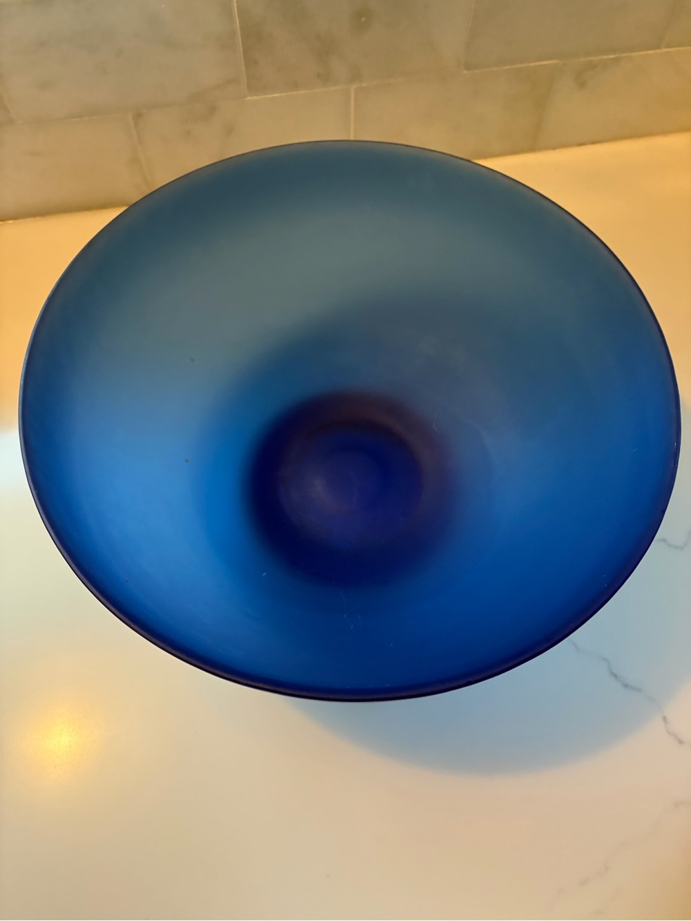 Cobalt Blue Vintage Frosted Glass Bowl 9.5 in Diameter 4.5 Inches High. - Picture 4 of 10